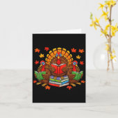 Turkey Reading Books Teacher Fall Thanksgiving Boo カード (黄色い花)