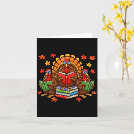 Turkey Reading Books Teacher Fall Thanksgiving Boo カード (黄色い花)