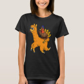 Turkey Riding Llama Thanksgiving Day Animal Fall A Tシャツ (正面)