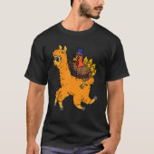 Turkey Riding Llama Thanksgiving Day Animal Fall A Tシャツ (正面)