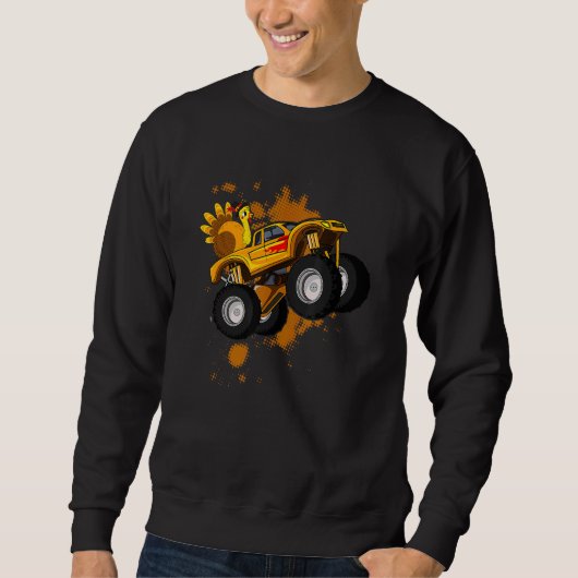 Turkey Riding Monster Truck Thanksgiving Men Women スウェットシャツ (正面)