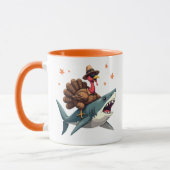Turkey Riding Shark Funny Thanksgiving  マグカップ (左)