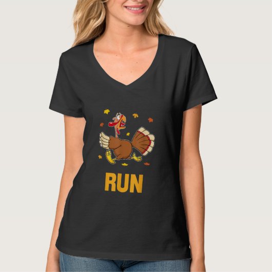 Turkey Run Costume Thanksgiving Running Turkey Tro Tシャツ (正面)