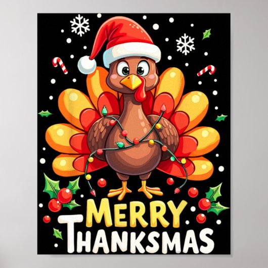 Turkey Santa Happy Merry Thanksmas Thanksgiving Ch ポスター (正面)