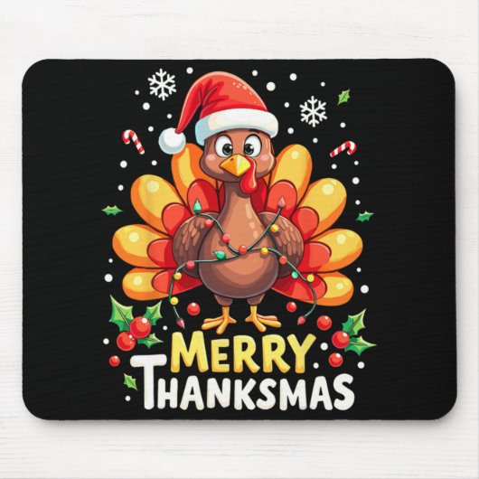 Turkey Santa Happy Merry Thanksmas Thanksgiving Ch マウスパッド (正面)