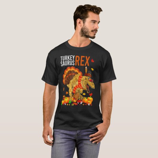 Turkey Saurus Rex  Pilgrim Dinosaur Kids Thanksgiv Tシャツ (正面フル)