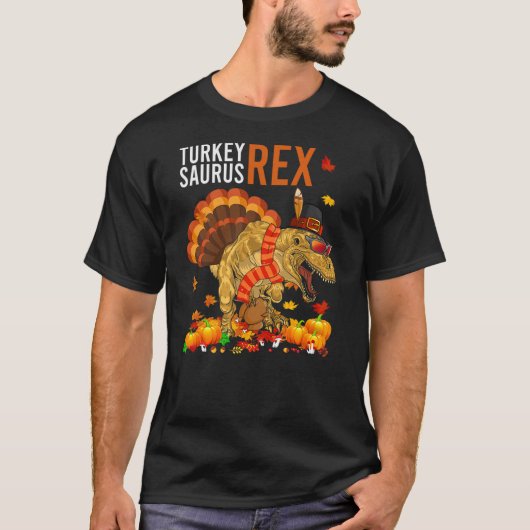 Turkey Saurus T-Rex Funny Pilgrim Dinosaur Kids Th Tシャツ (正面)