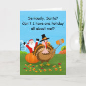 Turkey Selfie Photobombed by Santa Thanksgiving カード (正面)