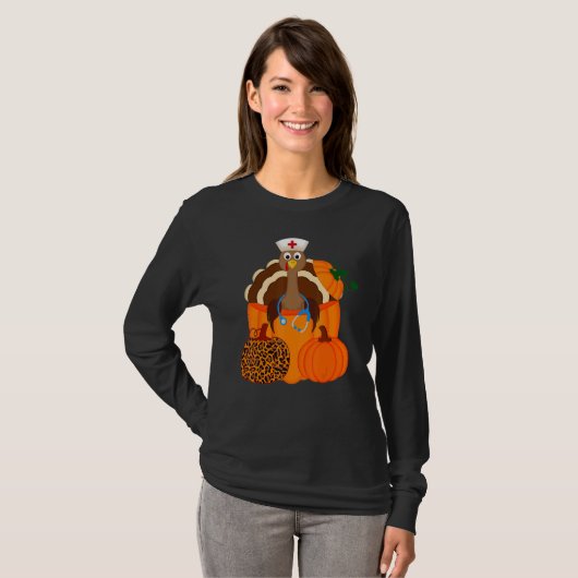 Turkey Stethoscope Nurse Pumpkin Leopard Print Tha Tシャツ (正面フル)