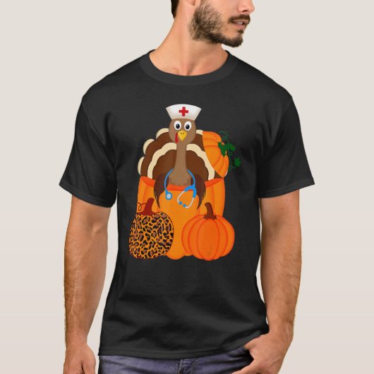 Turkey Stethoscope Nurse Pumpkin Leopard Print Tha Tシャツ (正面)