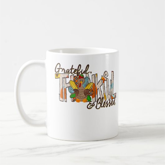 Turkey Thankful Grateful Blessed Thankgivings T-Sh コーヒーマグカップ (左)