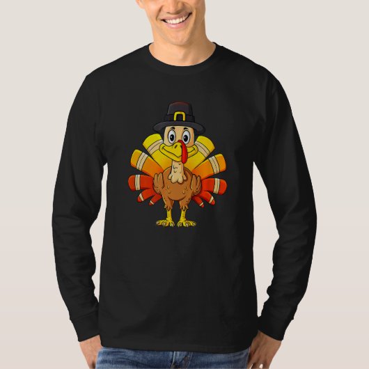 Turkey Thanksgiving Day Pilgrim Boys Kids Men Tシャツ (正面)