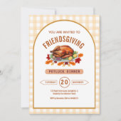Turkey Thanksgiving Potluck Dinner Arch Gingham  招待状 (正面)