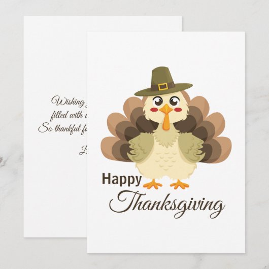Turkey Thanksgiving Simple Minimalistic Cartoon シーズンカード (正面/裏面)