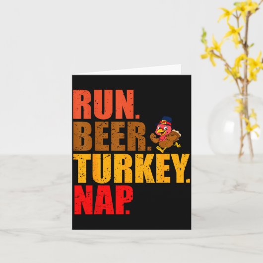 Turkey Trot Running Thanksgiving Run Beer Nap  カード (黄色い花)