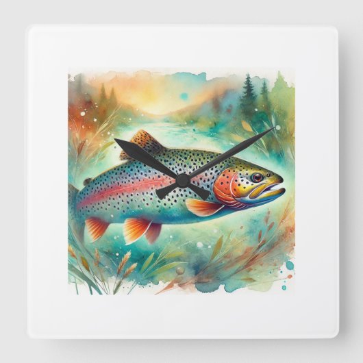 Turkey Trout 131024AREF119 - Watercolor スクエア壁時計 (正面)