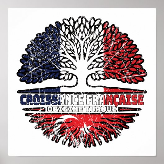 Turkey Turkish French France Tree Roots Flag ポスター (正面)