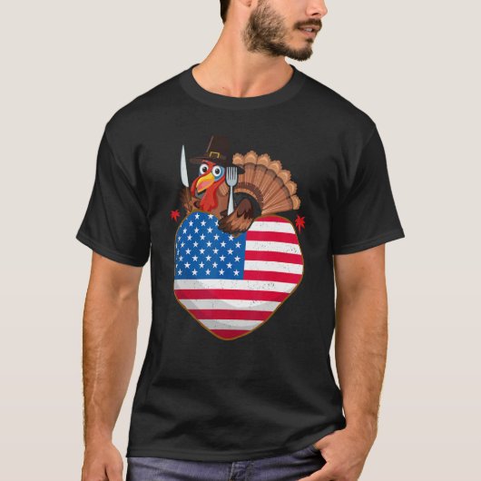 Turkey USA Flag Thanks Giving American  Thanksgivi Tシャツ (正面)