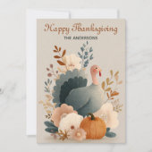 Turkey with Fall Foliage Happy Thanksgiving Pastel シーズンカード (正面)