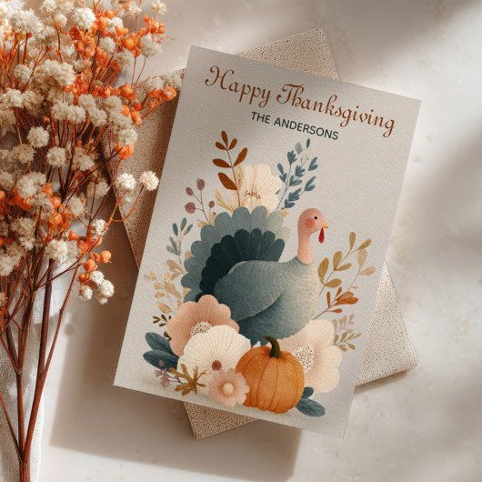 Turkey with Fall Foliage Happy Thanksgiving Pastel シーズンカード