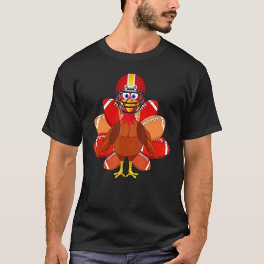 Turkey With Football Thankful Thanksgiving Christm Tシャツ (正面)