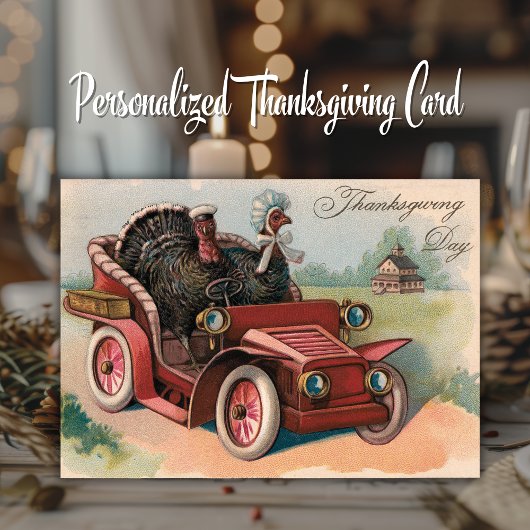 Turkeys Riding in a Car Vintage Thanksgiving カード