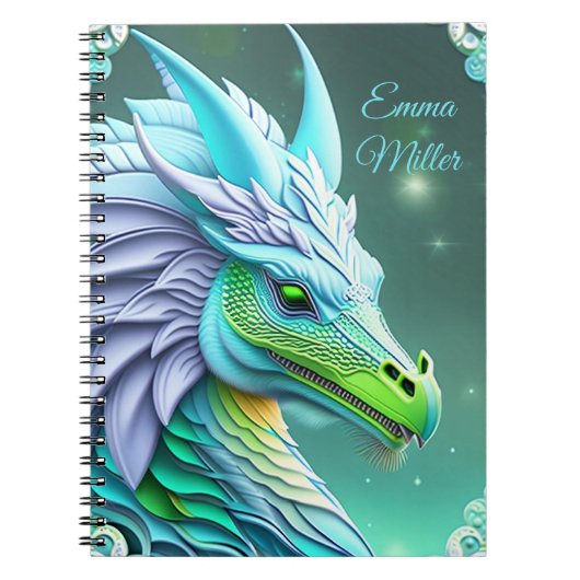 Türkiser Drache, fantasievolle Digital Art ノートブック (正面)