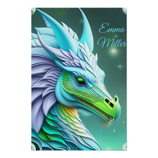 Türkiser Drache, fantasievolle Digital Art ポスター (正面)