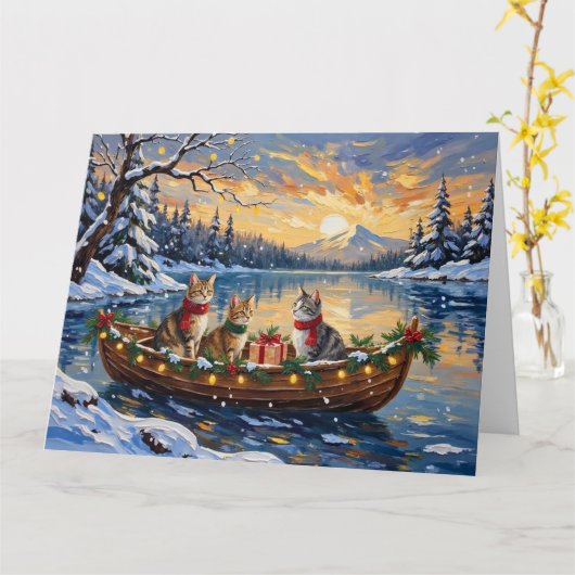 Turkish Angora Cat Christmas Boat Holiday カード (黄色い花)