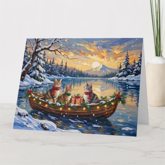 Turkish Angora Cat Christmas Boat Holiday カード (正面)