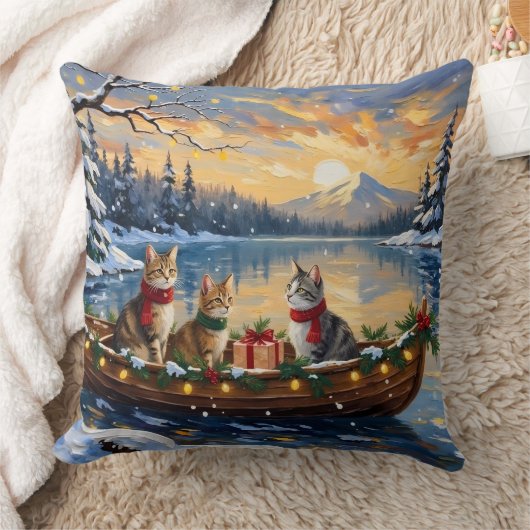 Turkish Angora Cat Christmas Boat Holiday クッション (ブランケット)