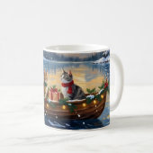 Turkish Angora Cat Christmas Boat Holiday コーヒーマグカップ (正面右)