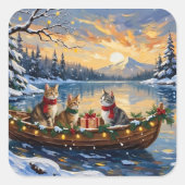 Turkish Angora Cat Christmas Boat Holiday スクエアシール (正面)