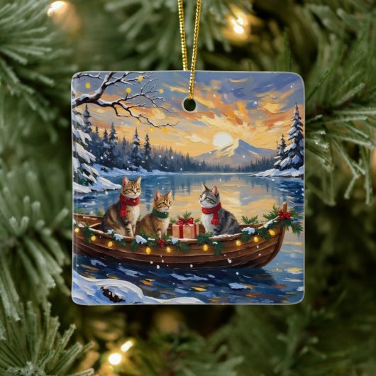 Turkish Angora Cat Christmas Boat Holiday セラミックオーナメント (ツリー)