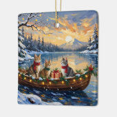 Turkish Angora Cat Christmas Boat Holiday セラミックオーナメント (左)