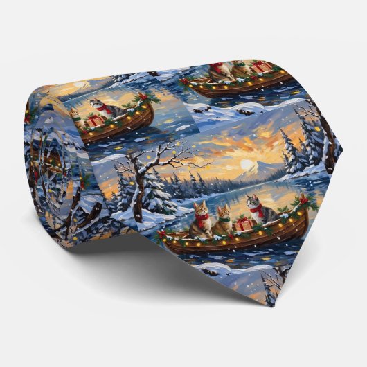 Turkish Angora Cat Christmas Boat Holiday ネクタイ (ロール)