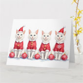 Turkish Angora Cat Christmas Dress Santa Hat カード (黄色い花)