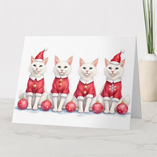 Turkish Angora Cat Christmas Dress Santa Hat カード (正面)