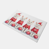 Turkish Angora Cat Christmas Dress Santa Hat ドアマット (アングル)