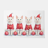 Turkish Angora Cat Christmas Dress Santa Hat ドアマット (正面)