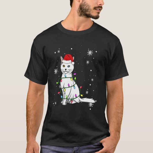 Turkish Angora Cat Christmas Lights Christmas Cat  Tシャツ (正面)