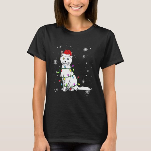 Turkish Angora Cat Christmas Lights Christmas Cat  Tシャツ (正面)