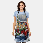 Turkish Angora Cat Christmas Red Truck Holiday エプロン (着用した状態)