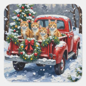 Turkish Angora Cat Christmas Red Truck Holiday スクエアシール (正面)