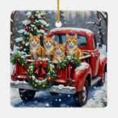 Turkish Angora Cat Christmas Red Truck Holiday セラミックオーナメント (裏面)