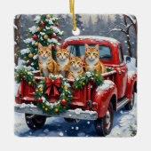 Turkish Angora Cat Christmas Red Truck Holiday セラミックオーナメント (正面)