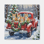 Turkish Angora Cat Christmas Red Truck Holiday マグネット (正面)