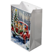 Turkish Angora Cat Christmas Red Truck Holiday ミディアムペーパーバッグ (裏面アングル)