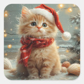 Turkish Angora Cat Christmas Vintage Beach スクエアシール (正面)