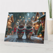 Turkish Angora Cats Christmas Snow Holiday カード (正面)